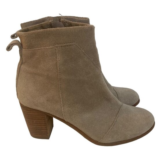 Toms Lunata Beige Suede Ankle Boots Womens 7.5 Stacked 3" Heel Side Zip - Picture 5 of 11